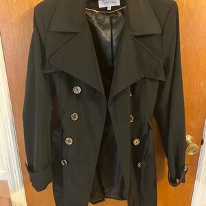 Calvin Klein Black Double-Breasted Trench with Silver Buttons